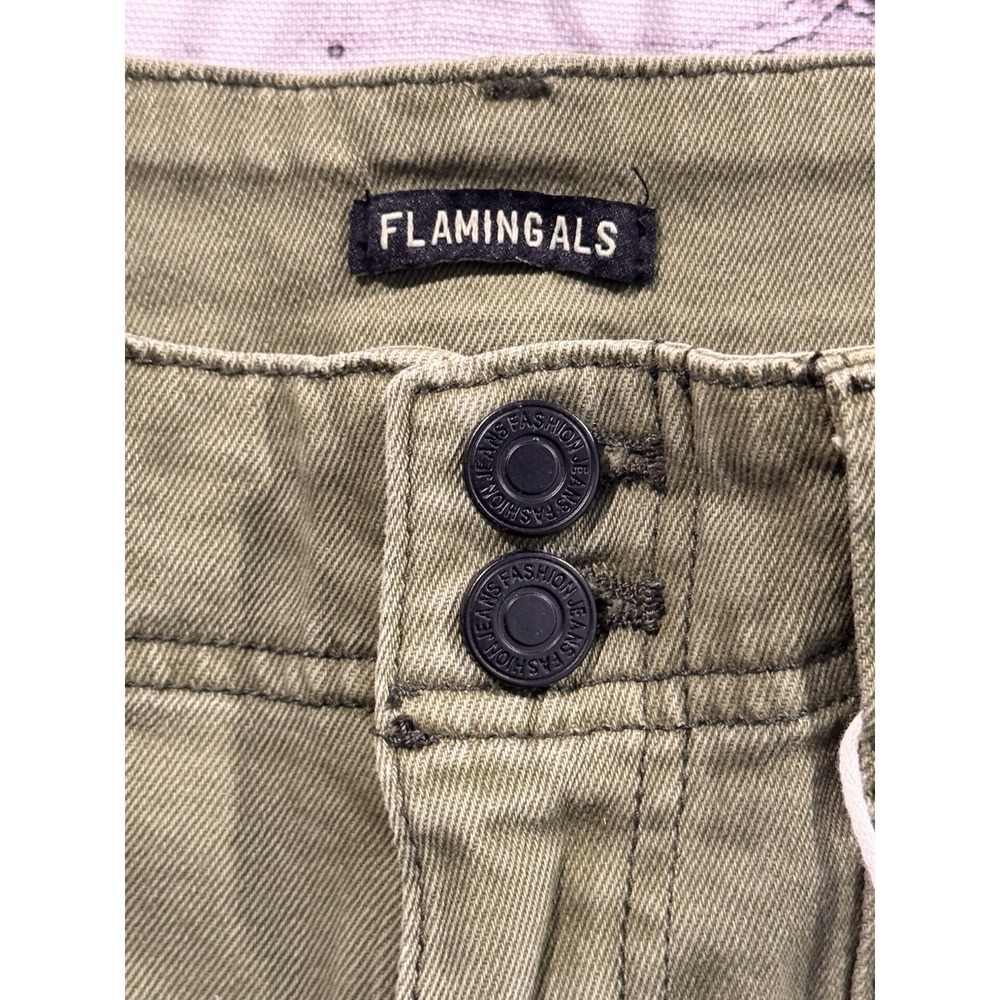 Flamingals Womens Denim Jean Sz M Army Green Cargo Pant Barrel Wide Leg NEW NWT - Picture 4 of 13